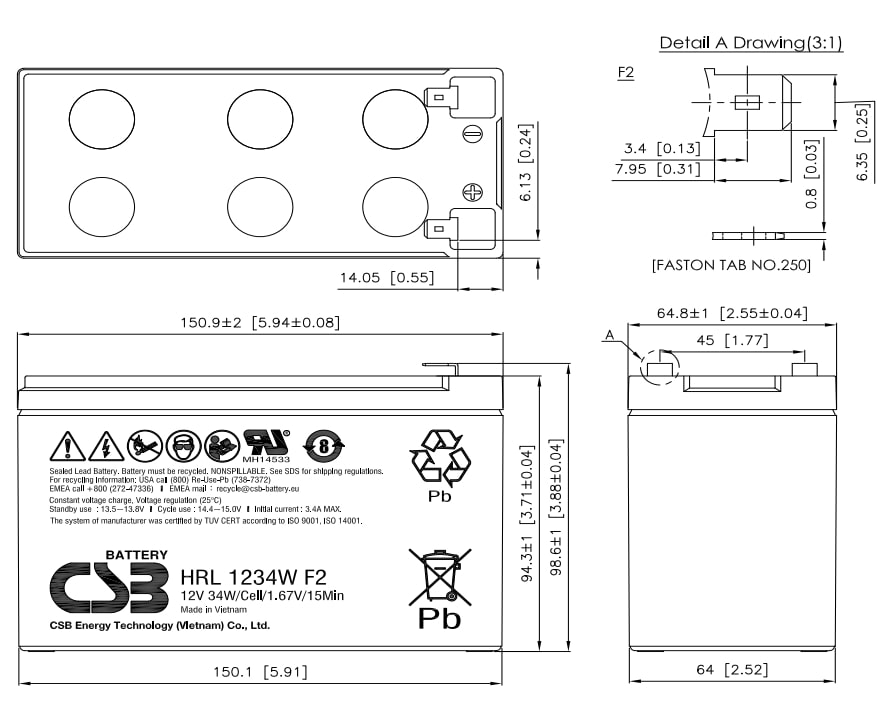 Artikelbild 2 des Artikels “CSB Battery HRL1234WF2FR 12V 8,5AH Blei-Akku (AGM) “